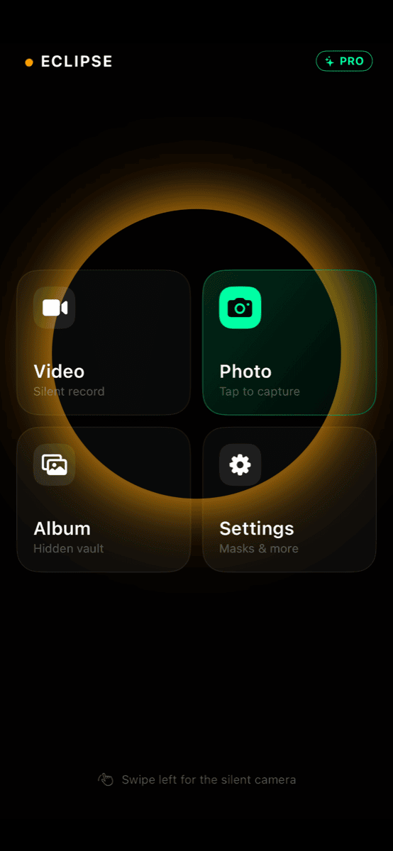 Eclipse home screen with Video, Photo, Album and Settings