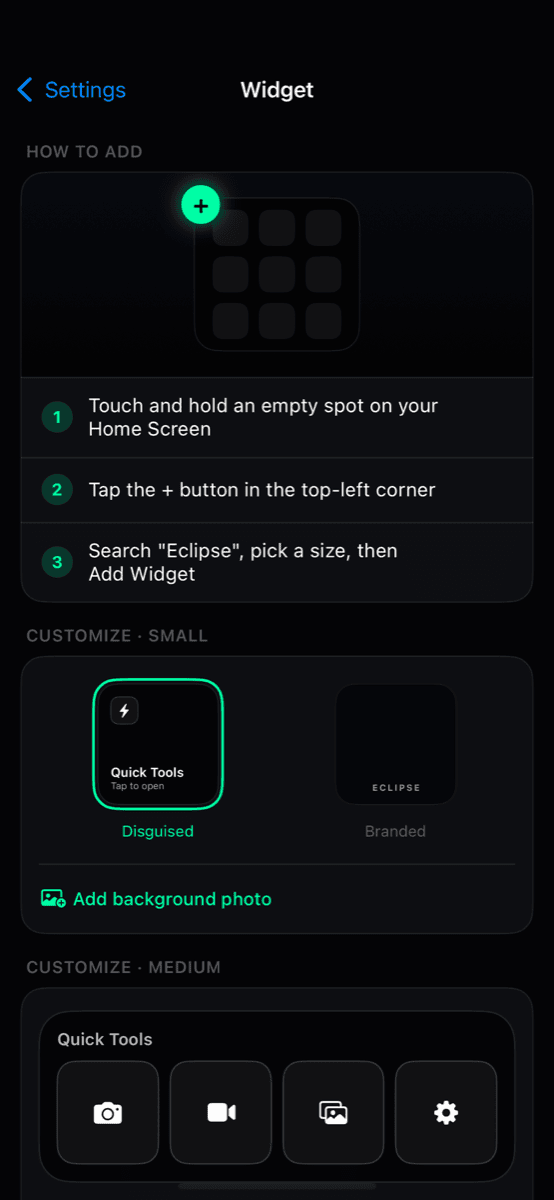 Eclipse Home Screen widget setup