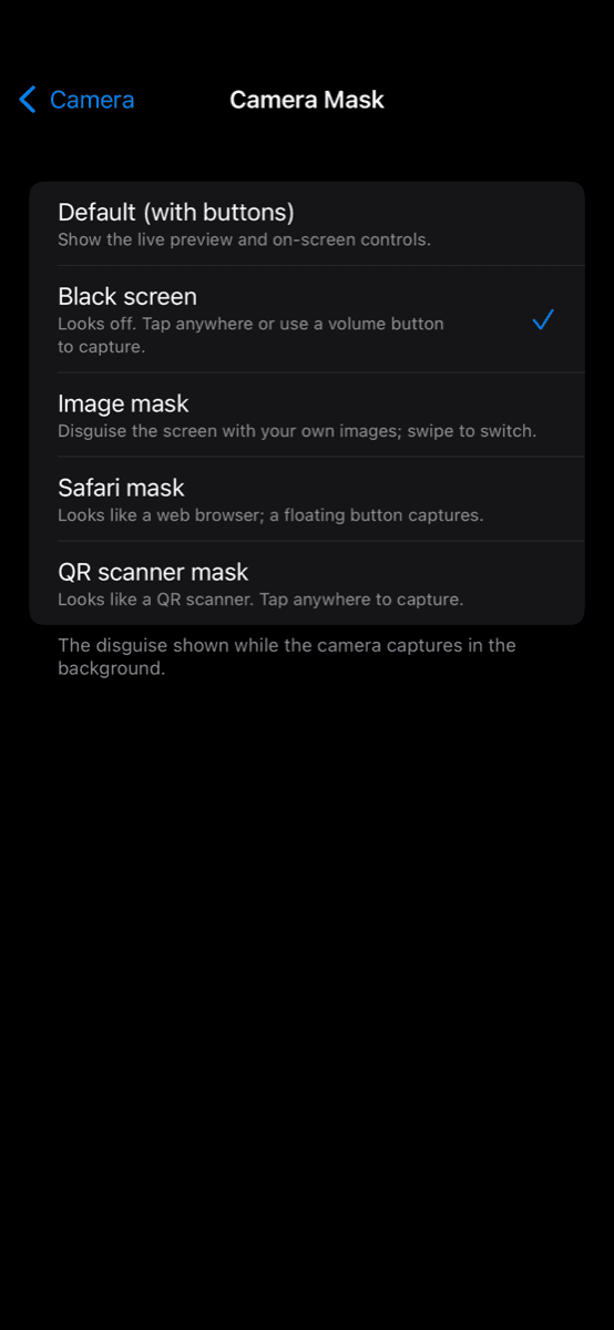 Eclipse camera mask options to disguise the screen