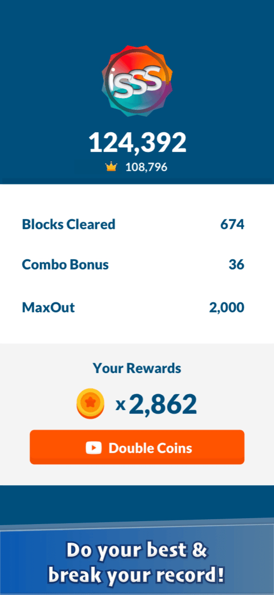 Triple Seven results screen with score, combos and coin rewards